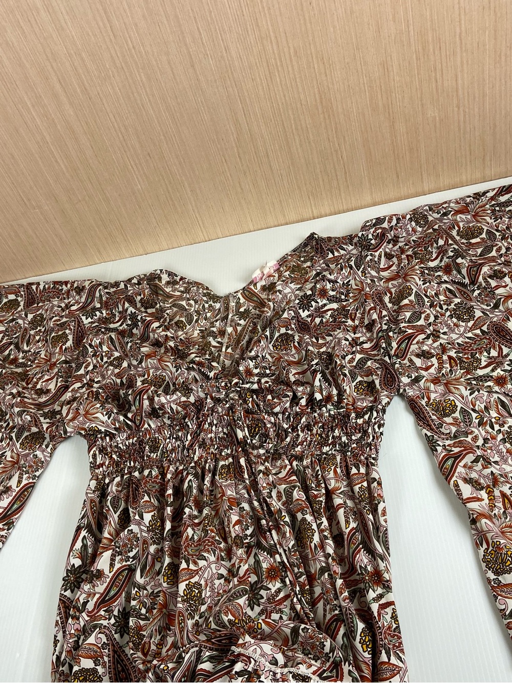 Smocked Paisley Maxi Dress in Brown & Cream - Picture 5 of 8